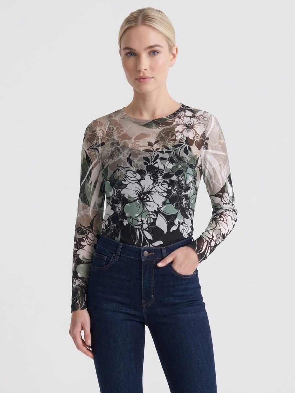 Coldwater Creek Floral Print Long‑Sleeve Top – X‑Small